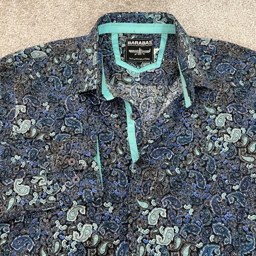 Barabas Button Up Shirt Mens Medium Paisley Blue Teal Long Sleeve Cotton